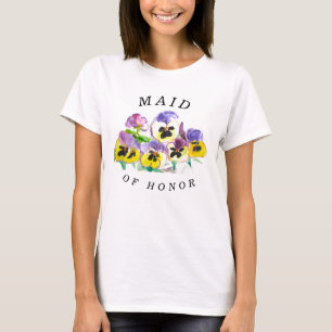Camiseta Made of Honor Pansies Floral Vintage Wedding