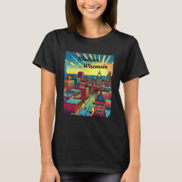 Camiseta Madison, línea aérea de Wisconsin al atardecer