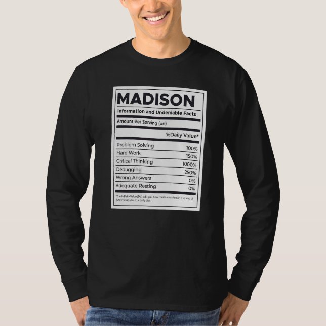 Camiseta Madison Nutrition Information Problement Resolve e (Anverso)