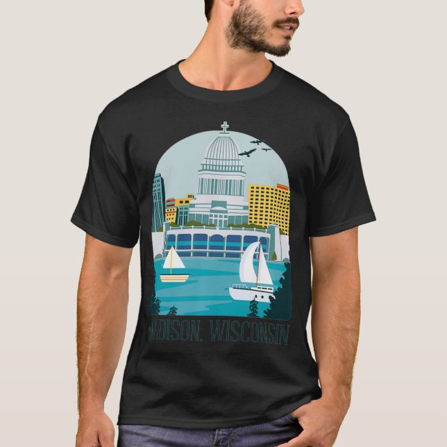 Camiseta Madison Wisconsin Skyline Vintage Pullover (Anverso)
