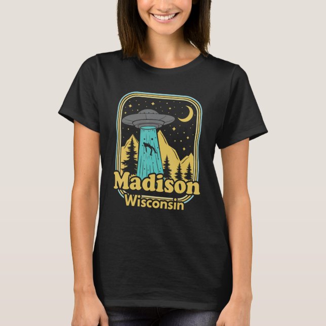 Camiseta Madison Wisconsin Ufo Alien Orgullo Retro Estatal  (Anverso)