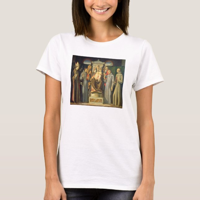 Camiseta Madonna Enthroned, 1480 (petróleo en el panel) (Anverso)