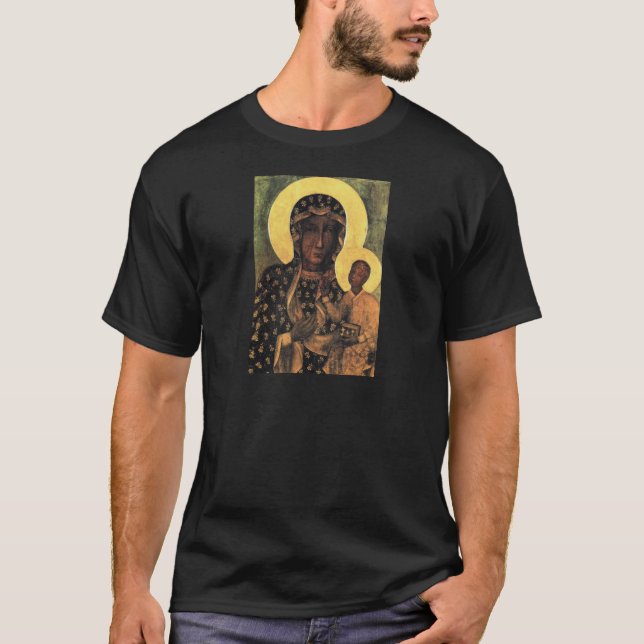 Camiseta Madonna negra Polonia Nuestra Señora de Czestochow (Anverso)