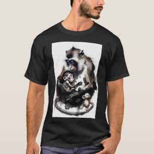 Camiseta Madre artística y cría de mono Ilustración de lava