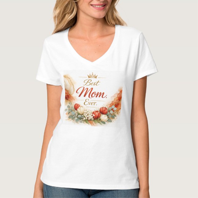 Camiseta Madre Boho Acuarela Melocotón Menta, Ágata Oro, Ar (Anverso)