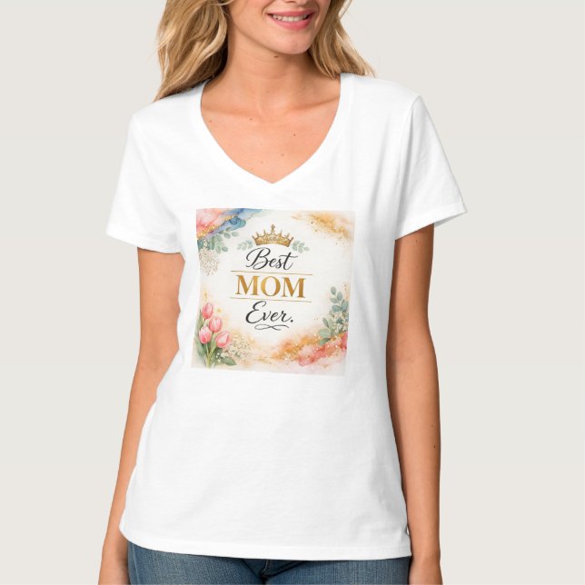 Camiseta Madre Boho Acuarela Melocotón Menta, Ágata Oro, Ar (Anverso)