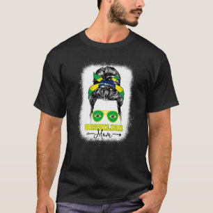 Camiseta Madre Brasileña Moño Desordenado Bandera De Brasil