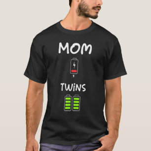Camiseta Madre Cansada Batería Baja De Madres Gemelas Con C