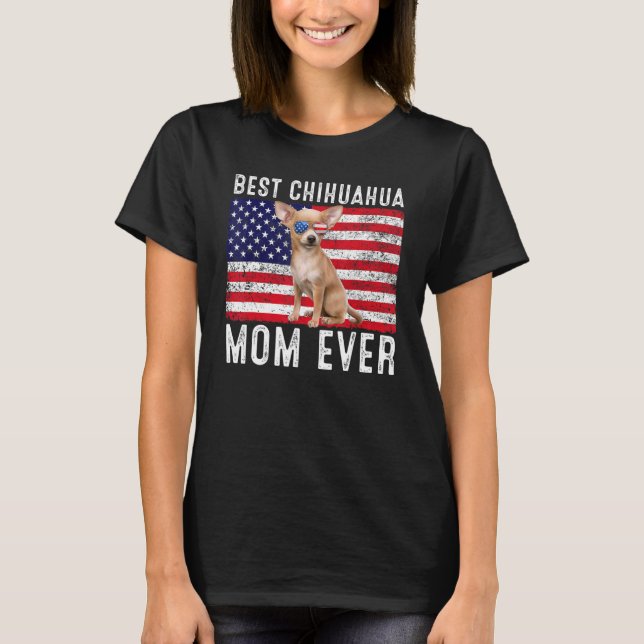 Camiseta Madre Chihuahua Usa Bandera Estadounidense Propia  (Anverso)