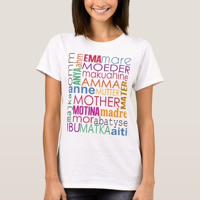 Camiseta Madre colorida en muchas idiomas (Anverso)