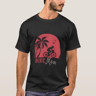 Camiseta Madre De Bicicleta Vintage Con Atardecer Retro Roj