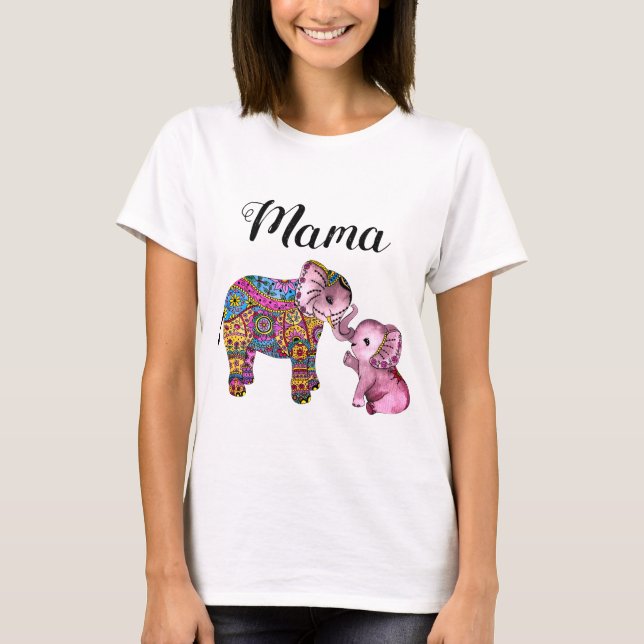 Camiseta Madre de Boho y elefantes bebés Nueva mamá (Anverso)