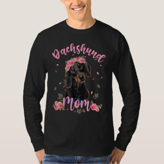 Camiseta Madre de Dachshund, mujeres de perros de flores