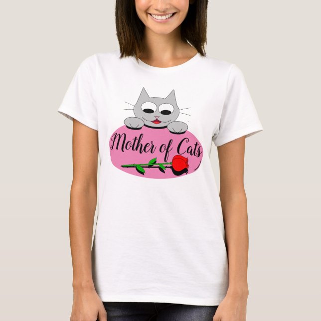 Camiseta Madre de gato Personalizado con tallo largo Rosa R (Anverso)