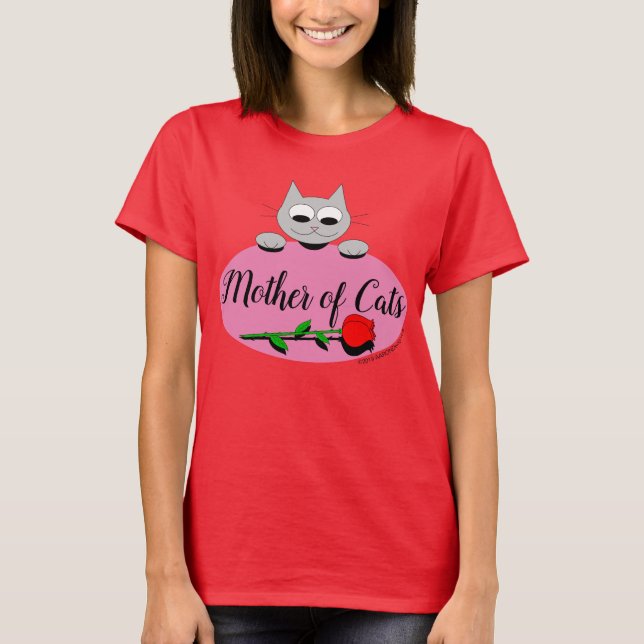 Camiseta Madre de gatos con amante del gato rosa rojo (Anverso)