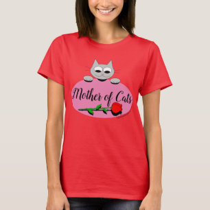 Camiseta Madre de Gatos con Rosa Roja Amante de los Gatos