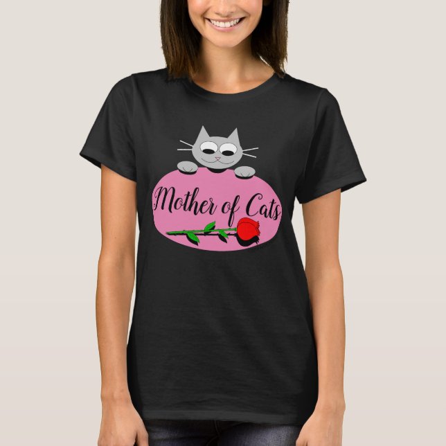 Camiseta Madre de gatos con rosa rojo amante del gato negro (Anverso)