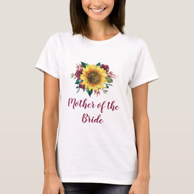 Camiseta Madre de la novia floral girasol Rosa de Borgoña (Anverso)