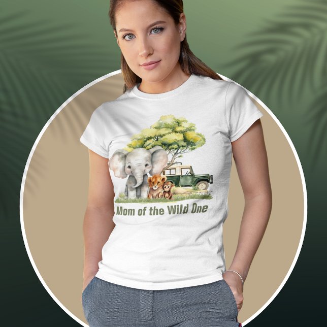 Camiseta Madre de la Selva Safari de lo Salvaje un cumpleañ (Safari Jungle Mom of the Wild One Elephant Lion Monkey Safari Car Birthday Tshirt)