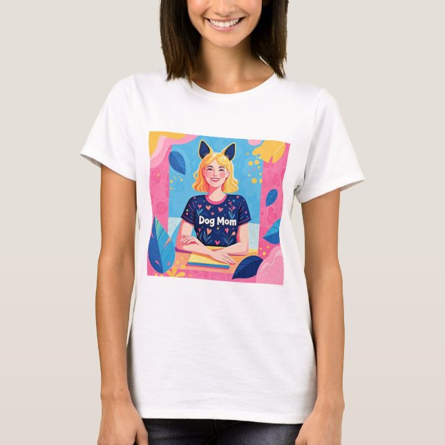 Camiseta Madre de perro abstracta en azul rosa (Anverso)