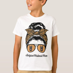 Camiseta Madre de perro maliní belga Messy Hair Bun Leopard