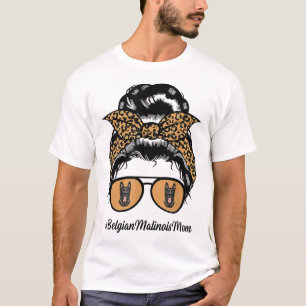Camiseta Madre de perro maliní belga Messy Hair Bun Leopard