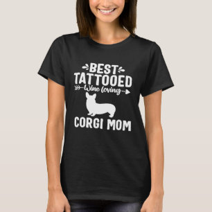Camiseta Madre de perro tatuada amante del vino Corgi mamá 