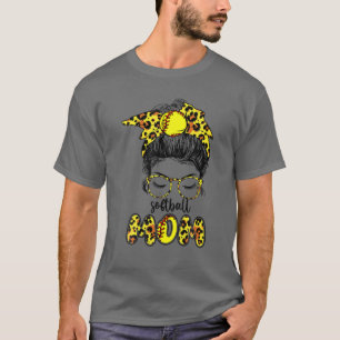 Camiseta Madre de softball con leopardo y desordenada madre