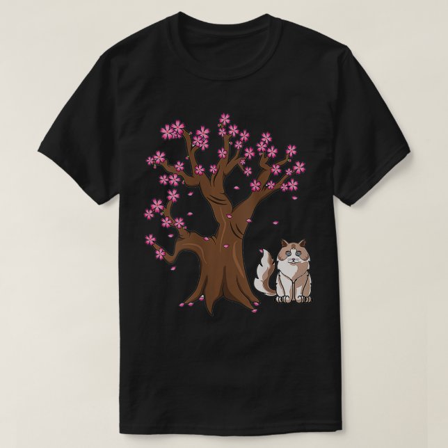 Camiseta Madre de un gato ragdoll con flores de cerezo japo (Diseño del anverso)