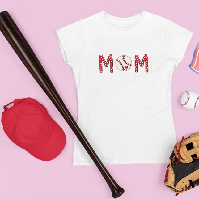 Camiseta Madre del béisbol Red Polka Dot Baseball Heart (Subido por el creador)