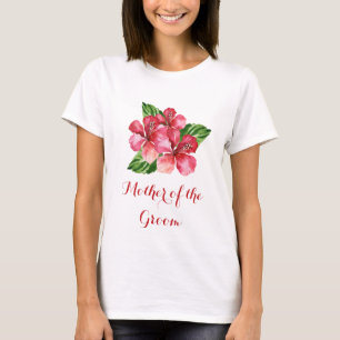 Camiseta Madre del Hibiscus Rojo Floral Groom