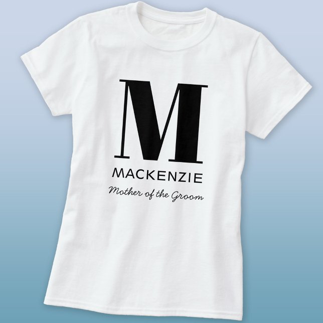 Camiseta Madre del nombre del monograma del novio (Mother of the Groom monogram initial personalized T-shirt for bachelorette or bridal shower parties)