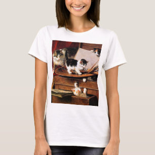 Camiseta Madre gata y gatitos en la mesa