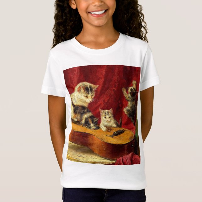 Camiseta Madre gata y gatitos jugando con guitarra (Anverso)