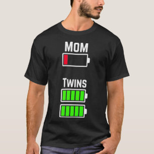 Camiseta Madre gemela cansada con carga de batería baja pre