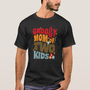 Camiseta Madre Groovy de dos niños Retro Wavy 70s Moth Vint