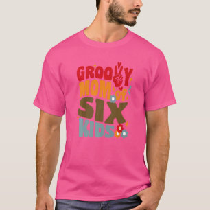 Camiseta Madre Groovy de seis niños retro ondeando la polil