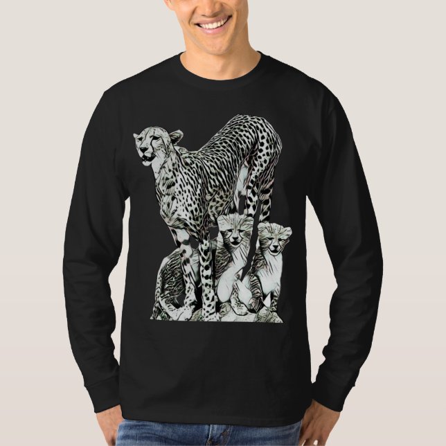 Camiseta Madre gueparda con cachorros Motif gato animal pre (Anverso)