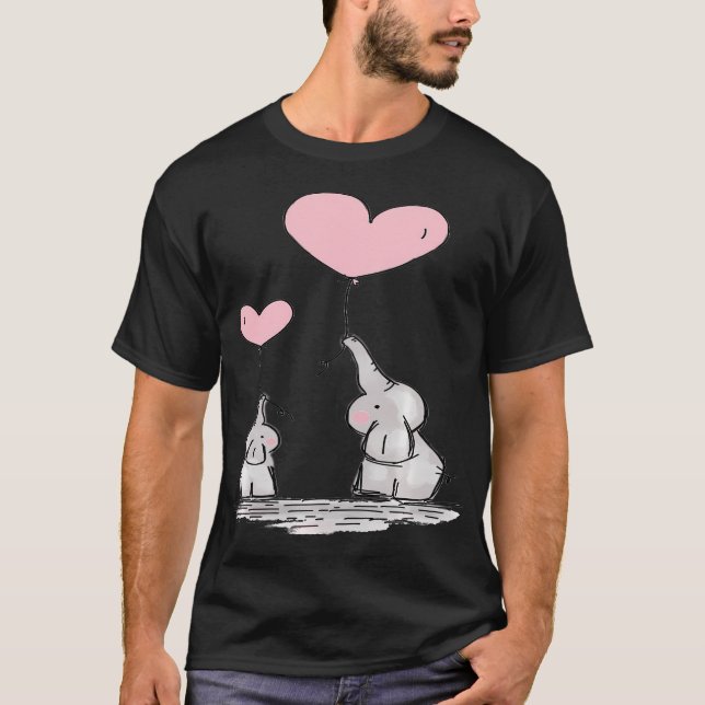 Camiseta Madre linda Elefante bebé Globos de corazón rosado (Anverso)