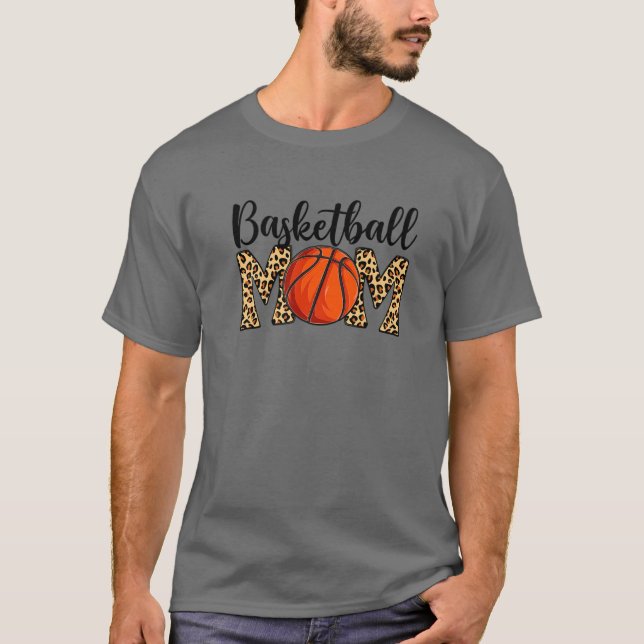 Camiseta Madre madre mami de leopardo de baloncesto en el d (Anverso)