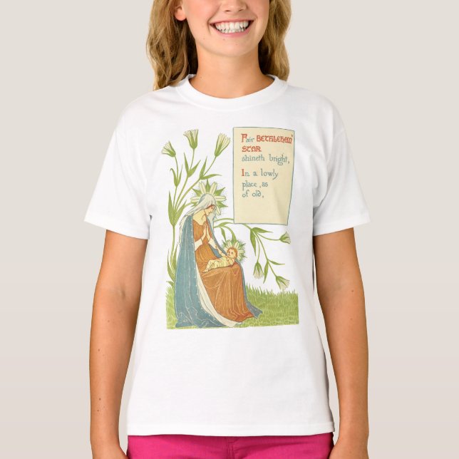 Camiseta Madre María Niño Jesús Jardín flores Arte (Anverso)