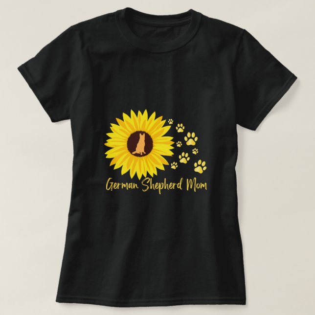 Camiseta Madre pastora alemana con impresiones de girasol y (Diseño del anverso)