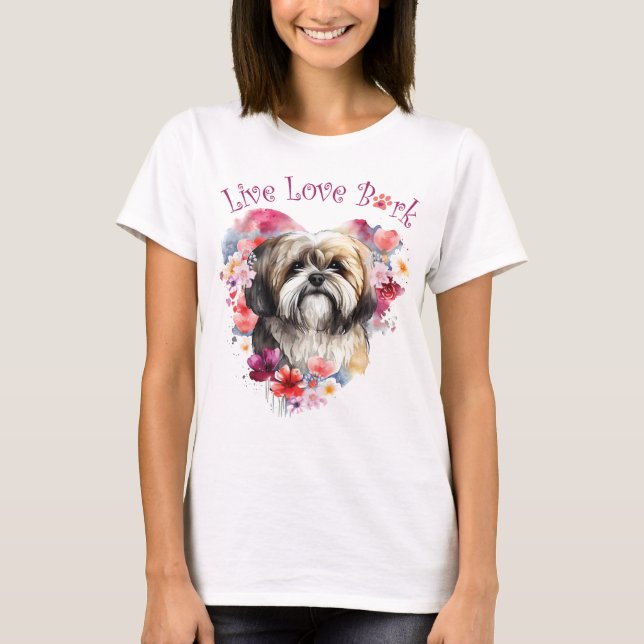 Camiseta Madre Perro Lhasa Apso Floral (Anverso)