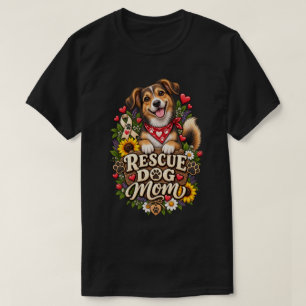 Camiseta Madre Perro Rescatado Huella de Garra Floral Perro