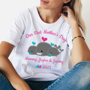 Camiseta Madre personalizada de niños gemelos, primer día d