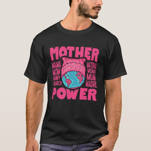 Camiseta Madre Poder Rosa Gato Sombrero Tierra Mamá (Anverso)