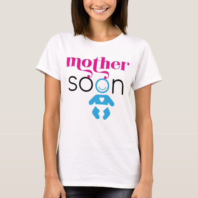 Camiseta Madre pronto futuro niño bebé azul negro rosado Fu (Anverso)