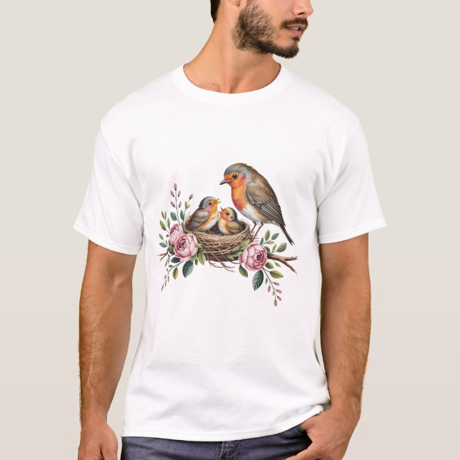 Camiseta Madre robada alimentando a los pájaros bebés en ni (Anverso)