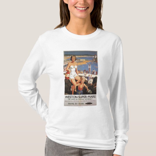 Camiseta Madre y hijo en el poster del ferrocarril de la (Anverso)