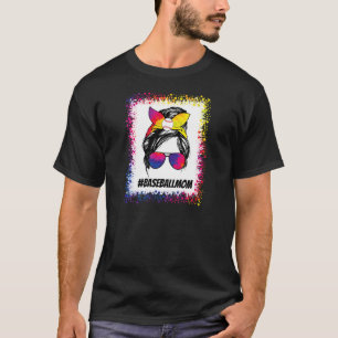 Camiseta Madres de béisbol Mama Life Messy Bun Game Day Mot